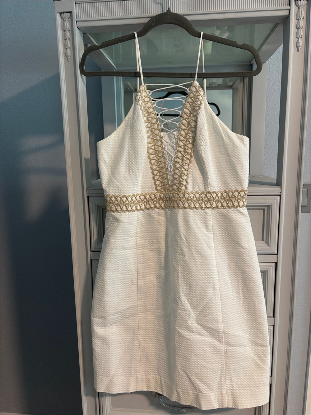 Lilly Pulitzer White Mini Dress with Gold Trim